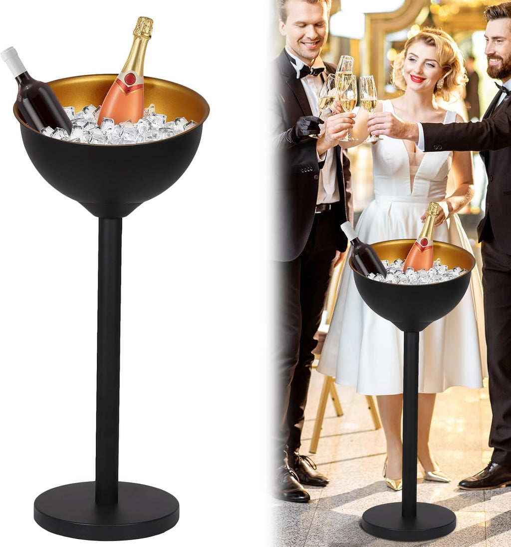 Generic 12L Champagne Ice Bucket with Stand Standing Ice Buckets Stainless Steel for Wedding KTV Club BBQ Party Home Outdoor