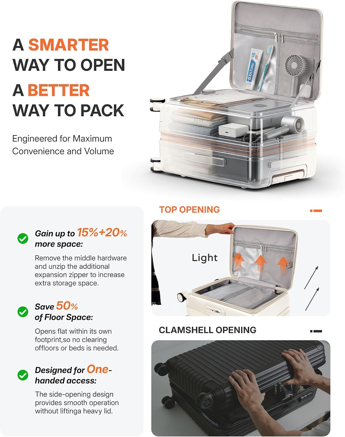 28 Inch Checked Luggage Side Opening Expandable Hardshell Suitcase, 100% PC Lightweight with Brake Spinner Wheels, TSA Lock - Large Travel Suitcase