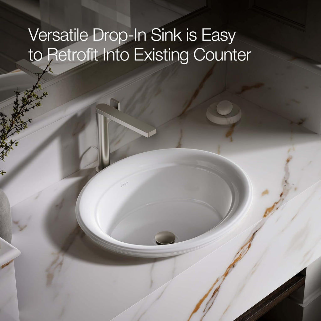Kohler K-21780-0 Artifacts 21' Oval Drop-in Bathroom Sink, White