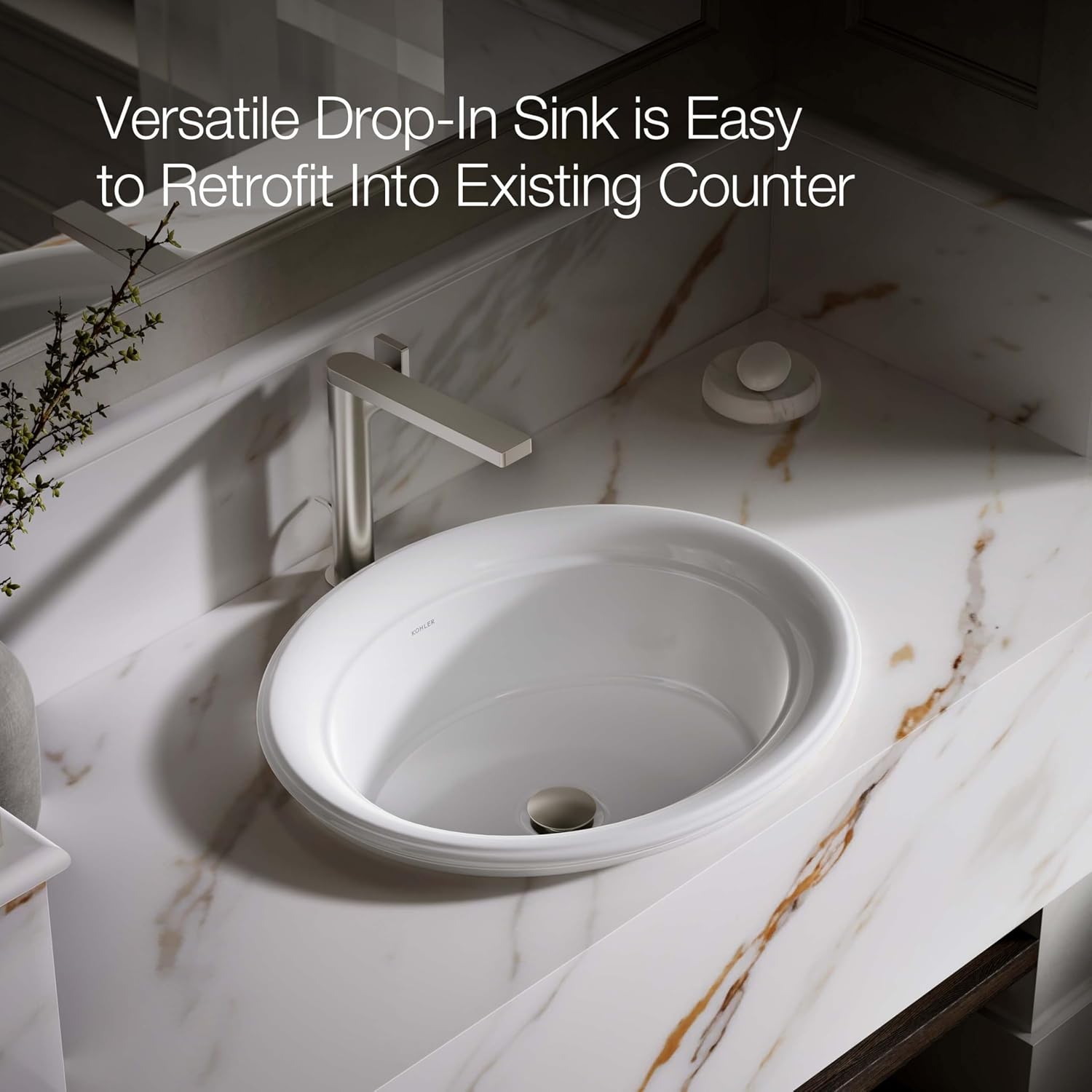 Kohler K-21780-0 Artifacts 21' Oval Drop-in Bathroom Sink, White