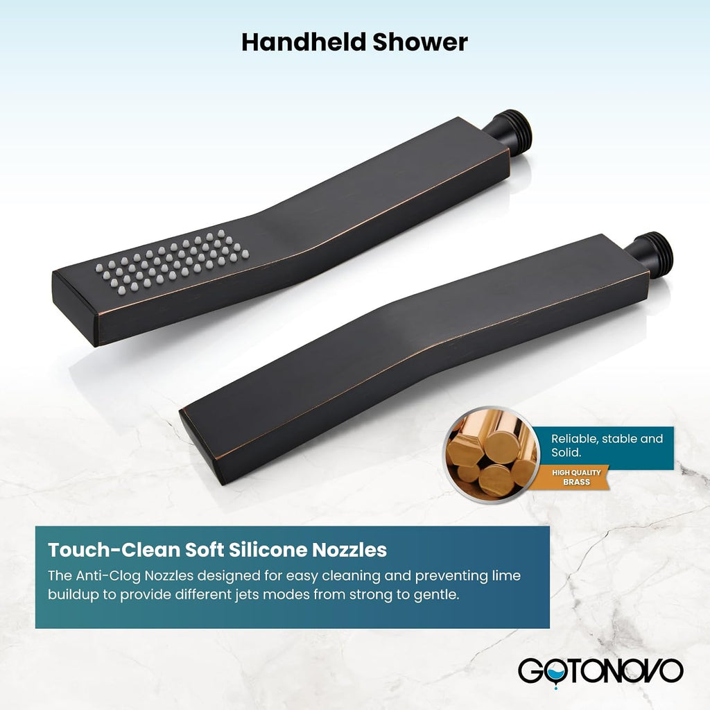 gotonovo Rainfall Bathroom Shower System Rain Shower Head and Handle Set Wall Mounted Shower Complete Combo Solid Brass Pressure Balancing Shower Mixer Valve 16 Inch Oil Rubbed Bronze