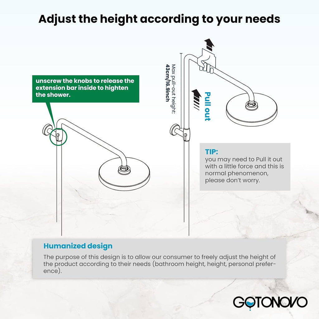 gotonovo Antique Brass Shower Faucet 8-inch Luxury Shower Head Fixture with Handheld Spray Double Lever Handle Bathtub Spout Triple Function Bathroom Wall Mount