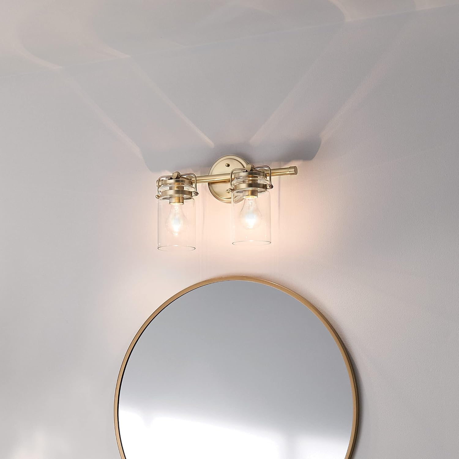 Kichler Brinley 2-Light Bathroom Vanity Light Fixture 15.75 in Industrial Farmhouse with Clear Glass in Champagne Bronze for Mirror Over Sink (15.75 x 10.25 x 6.75 in), 45688CPZ
