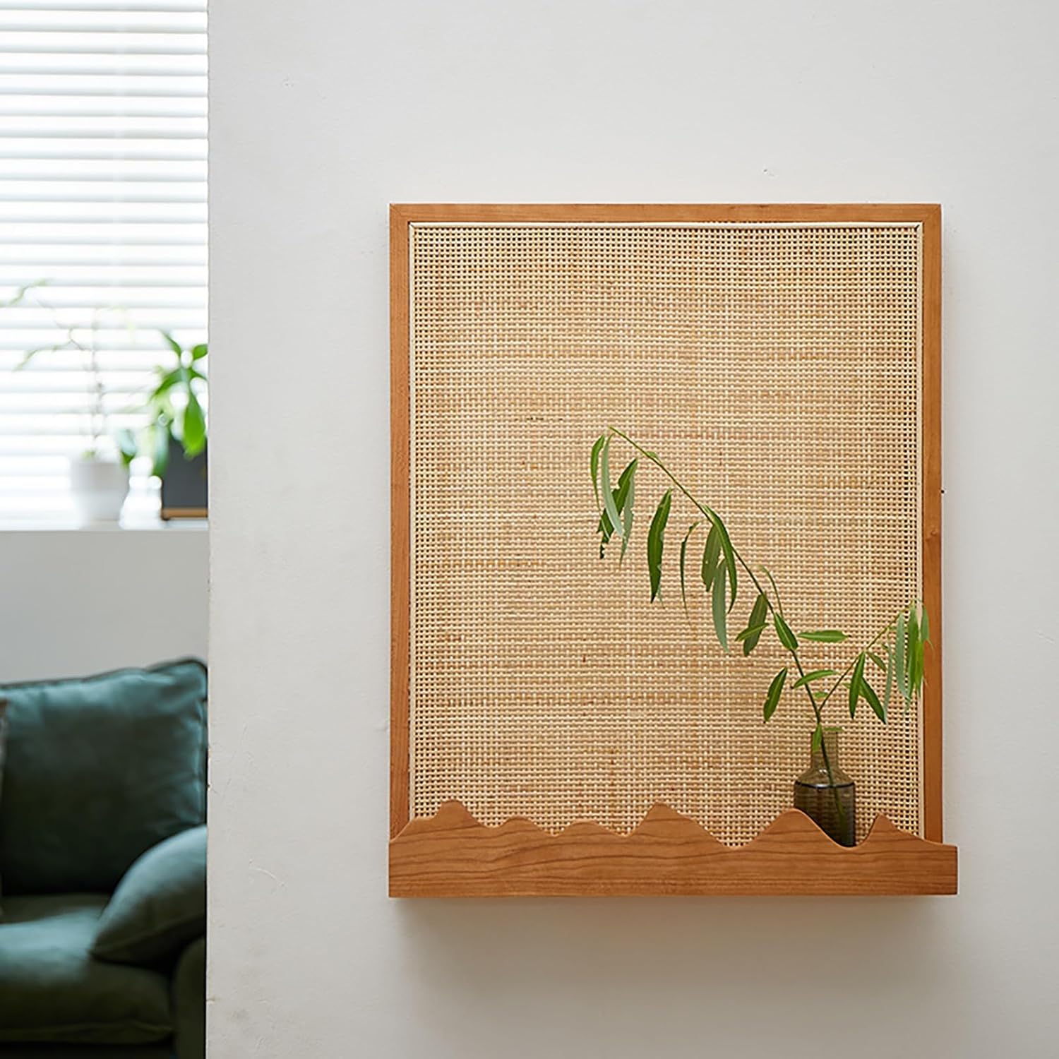 Electrical Panel Cover Wooden Frame Electric Panel Cover, Fuse Box Cover with Rattan Mesh & Shelf, Breaker Box Cover Suspension Mounting, Living Room/ Farmhouse Decor(WXL-45 x 55CM-17 3/4 x 21 5/8')
