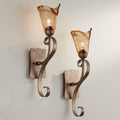 Franklin Iron Works Amber Scroll Rustic Vintage Wall Light Sconces Set of 2 Golden Bronze Metal Hardwired 23 1/2' Fixture Art Glass for Bedroom Bathroom Vanity Living Room Hallway Dining Kitchen