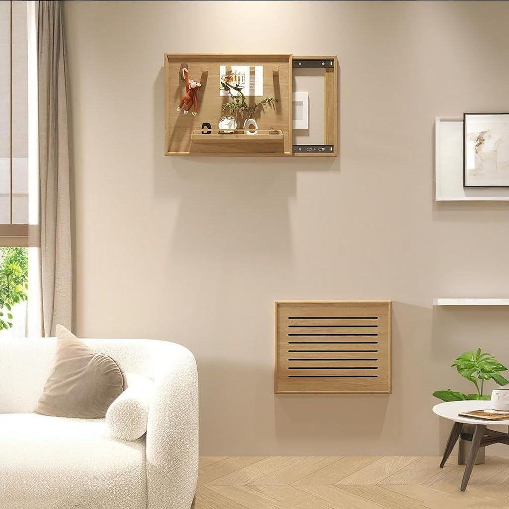 Wooden Electric Meter Box Cover with Push-Pull Design, Decorative Indoor Electrical Panel Cover, with Magnetic Column for Home, Office, Apartment(Brown 2,60 * 50cm/23.6 * 19.7in)