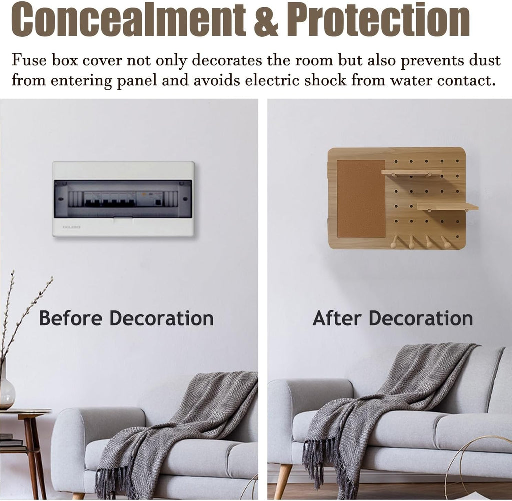 Electrical Panel Cover Electrical Panel Cover with Hook & Shelf, Wood Distribution Cover Hide Breaker Box, Removable Decorative Fuse Box Covers, Hanging Clothing(WXL-60 x 50CM-23.6x19.7)