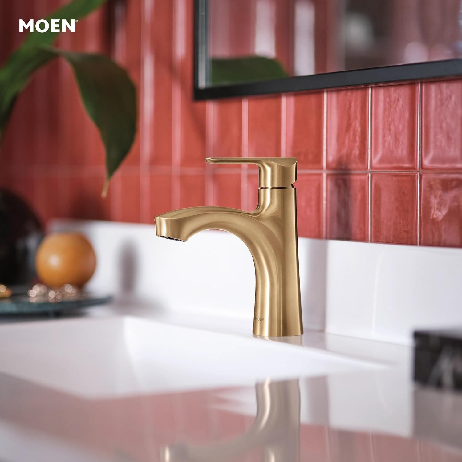 Moen Findlay Bronzed Gold Single-Handle Bathroom Faucet, Single-Hole Setup with Deckplate, 84516BZG