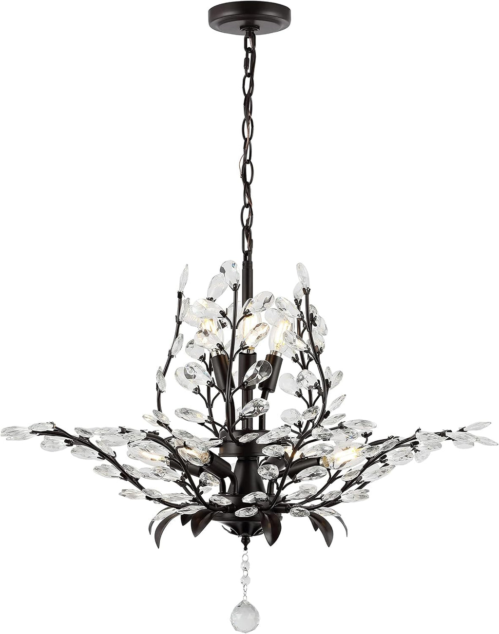 JONATHAN Y 28.5' Oil Rubbed Bronze/Clear 7-Light Bohemian Pendant Light, Vintage LED Branch Ceiling Fixture for Kitchen Island Bedroom Bathroom, Clear Acrylic Crystals (JYL9549A)