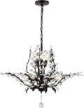 JONATHAN Y 28.5' Oil Rubbed Bronze/Clear 7-Light Bohemian Pendant Light, Vintage LED Branch Ceiling Fixture for Kitchen Island Bedroom Bathroom, Clear Acrylic Crystals (JYL9549A)