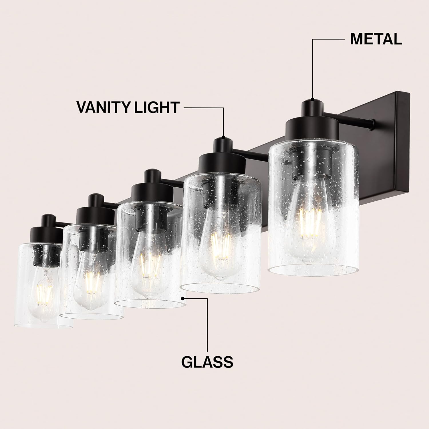 JONATHAN Y 36' Oil Rubbed Bronze/Clear 5-Light Modern LED Vanity Light for Bathroom Mirror, Mid-Century Wall Sconce with Clear Seeded Glass Shades, Contemporary Iron Fixture, LED Bulbs (JYL7620E)