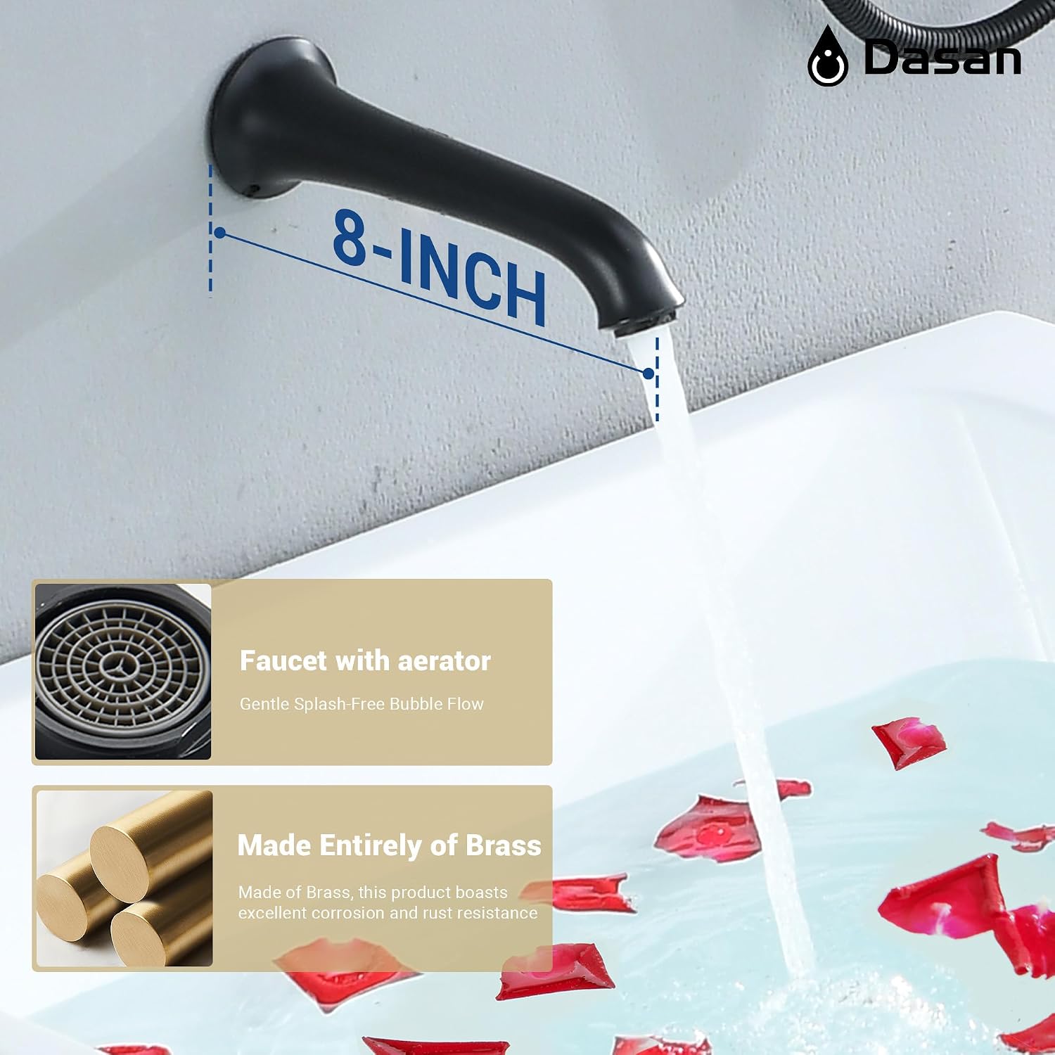 DASAN Matte Black Shower System with Tub Spout, Tub and Shower Faucet Combo Set with Valve & Trim Kit Bathtub Shower Faucet Set Bathtub Shower System with Rainfall Shower Head & Handheld, AT309W-MB