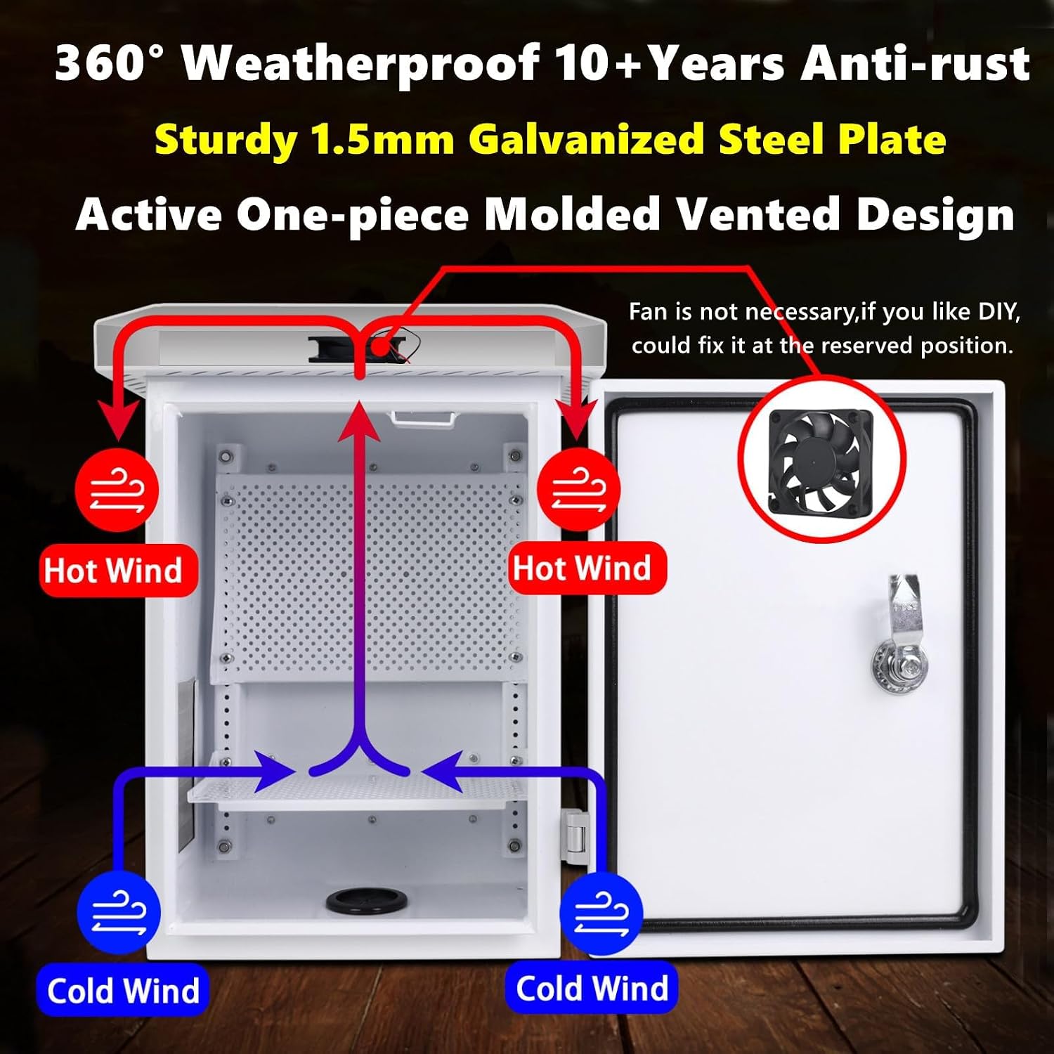 Outdoor Electrical Box NEMA Enclosure - 19.7x15.7x11.8 Network Weatherproof Exterior Box Ventilated Enclosure hinged Galvanized Electrical Ventilation Design(500x400x300mm)