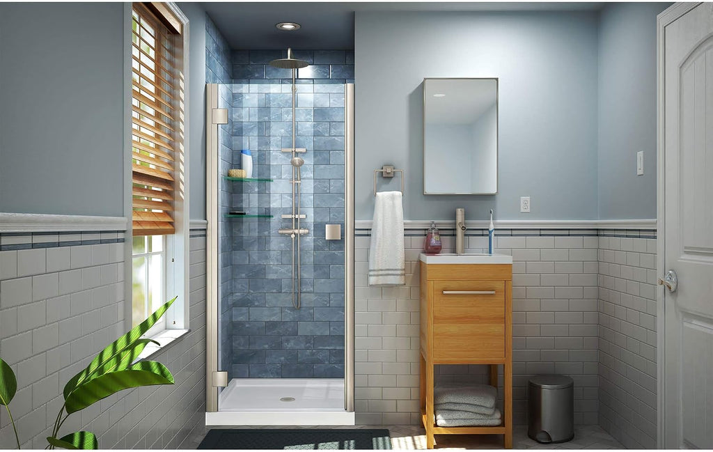 DreamLine Lumen 34 - 35 inch W x 72 inch H Semi-Frameless Hinged Shower Door in Chrome
