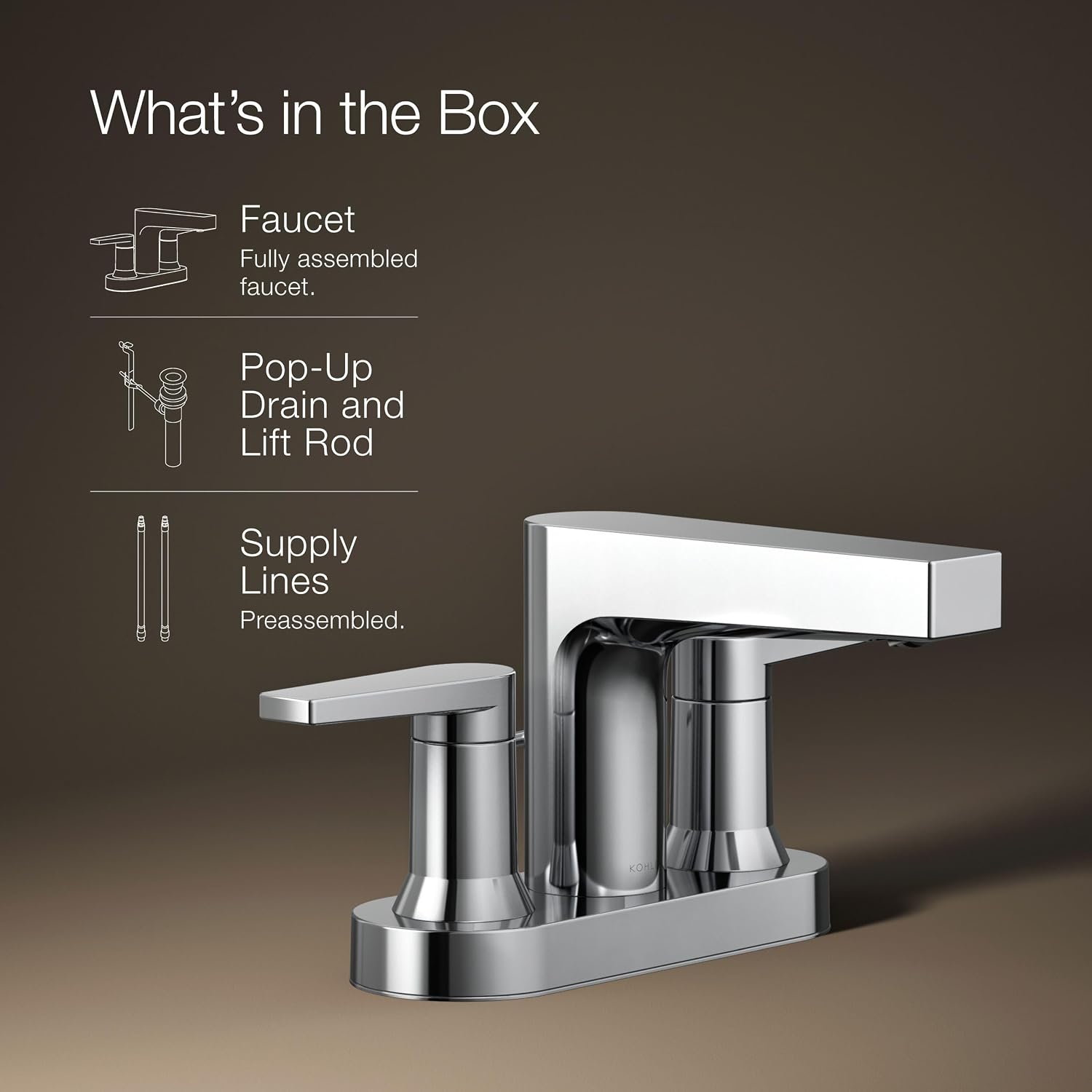 Kohler 97031-4-CP Taut® Centerset Bathroom Sink Faucet, 1.2 gpm, Polished Chrome