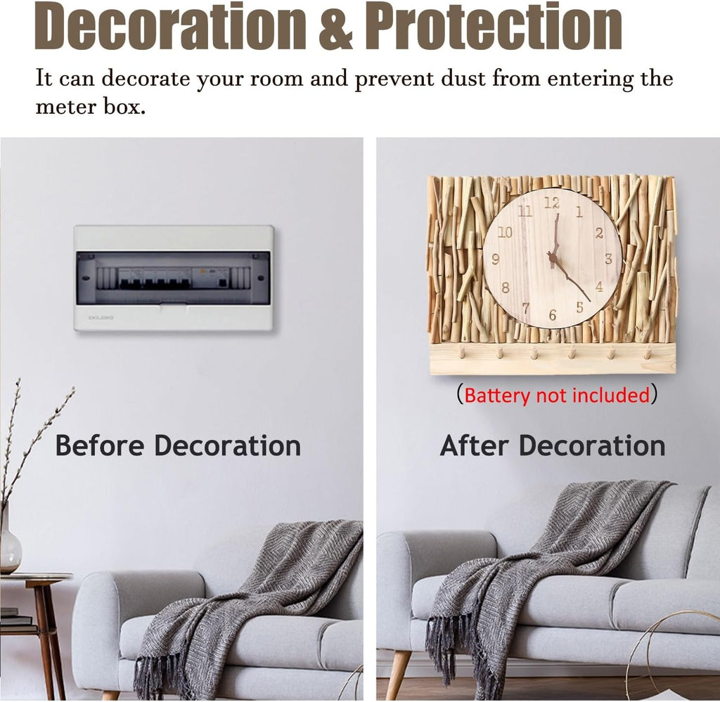 Electrical Panel Cover Wood Fuse Box Cover Cabinet Decorative, Retro Clock Breaker Box Cover Panel with Hook, Easy-to-Install Meter Box Cover for Home Office Dorm(WXH-40 x 30CM(15.7 x 11.8))