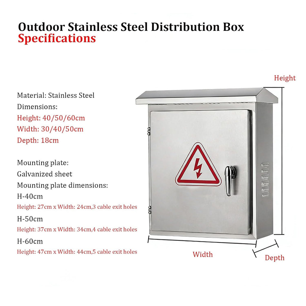 Steel Enclosure with Safety Locks and Removable Mounting Plates, Indoor Outdoor Electrical Enclosure Box, Power Distribution Box with Triple Hinges Door(19.68x15.7x7in)