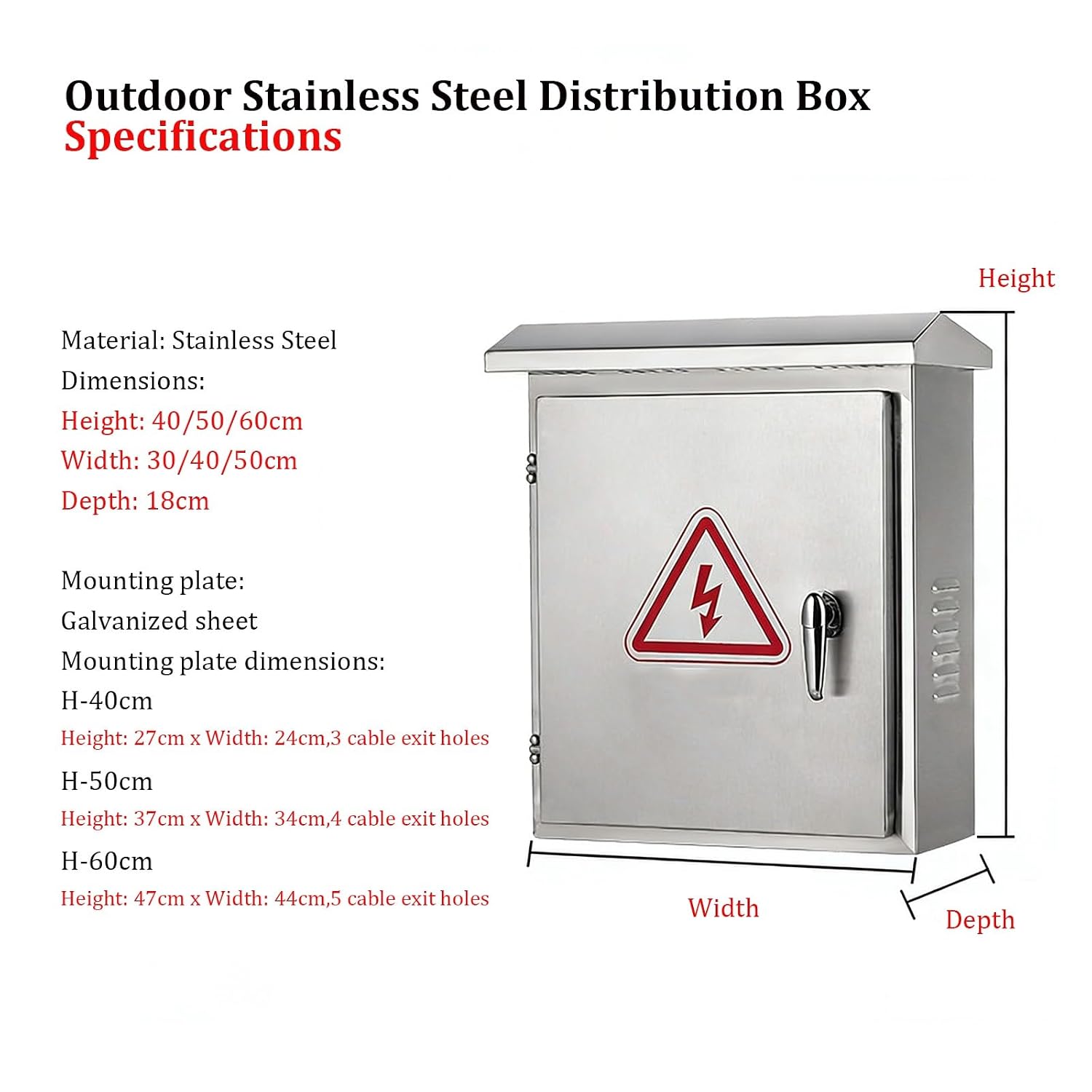 Steel Enclosure with Safety Locks and Removable Mounting Plates, Indoor Outdoor Electrical Enclosure Box, Power Distribution Box with Triple Hinges Door(19.68x15.7x7in)