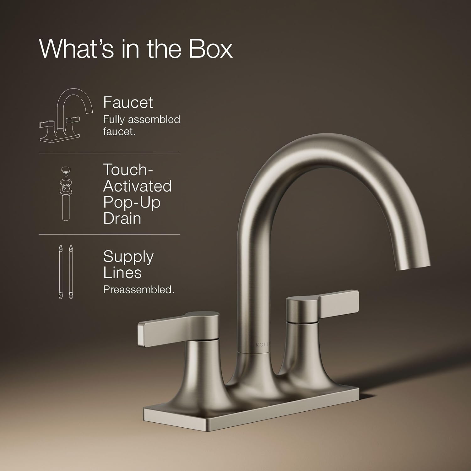 KOHLER K-28124-4-BN Venza® Centerset Bathroom Sink Faucet, 3-Hole, 1.2 GPM, Easy Installation, Corrosion Resistant, Vibrant Brushed Nickel