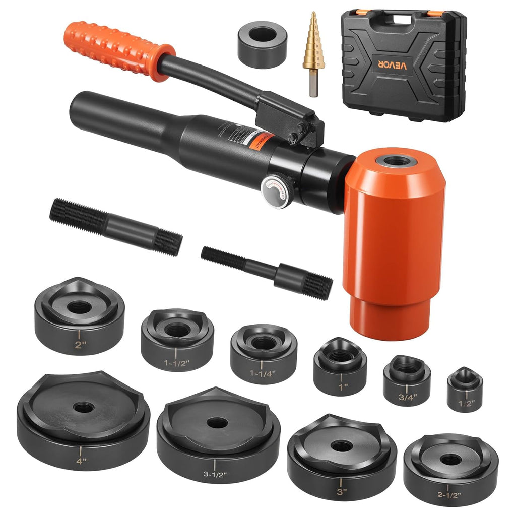 VEVOR Knockout Punch Set, 15 Ton Hydraulic Knockout Set, 1/2' to 4' KO Tool Kit Hole Making Tool, KO Tools Kit W/10 Dies for Metal Electrical Cabinets, Electrical Control Cabinets, Switch Cabinets