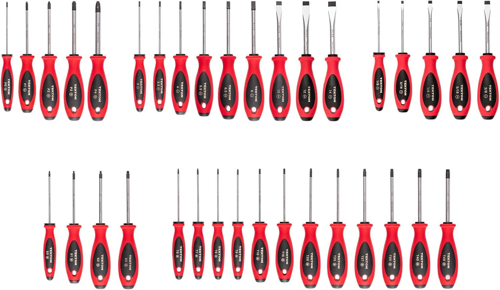 TEKTON Phillips, Slotted, Torx, Square Screwdriver Set - 4 Inch Shanks (35-Piece) | DWZ90014