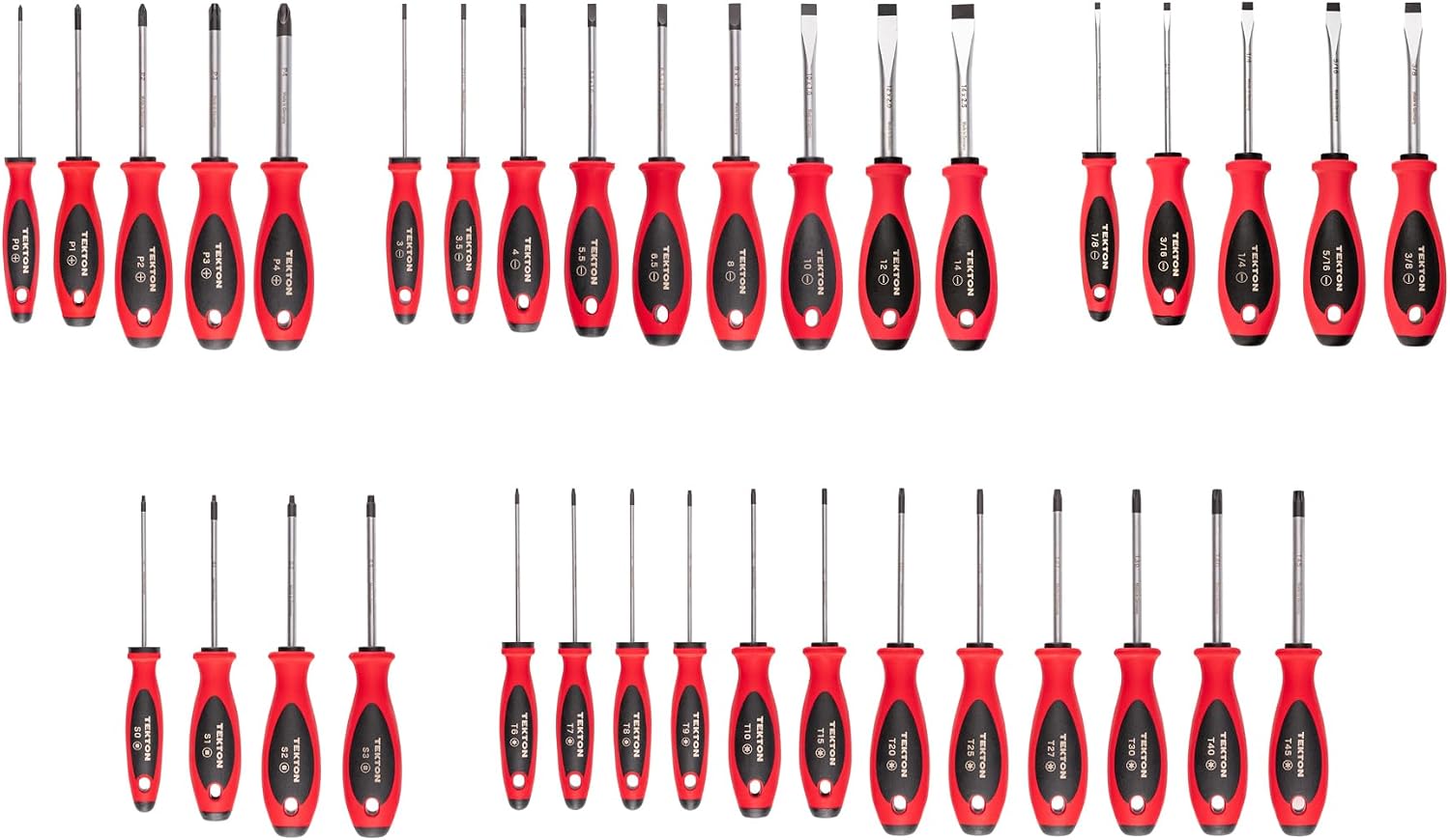 TEKTON Phillips, Slotted, Torx, Square Screwdriver Set - 4 Inch Shanks (35-Piece) | DWZ90014