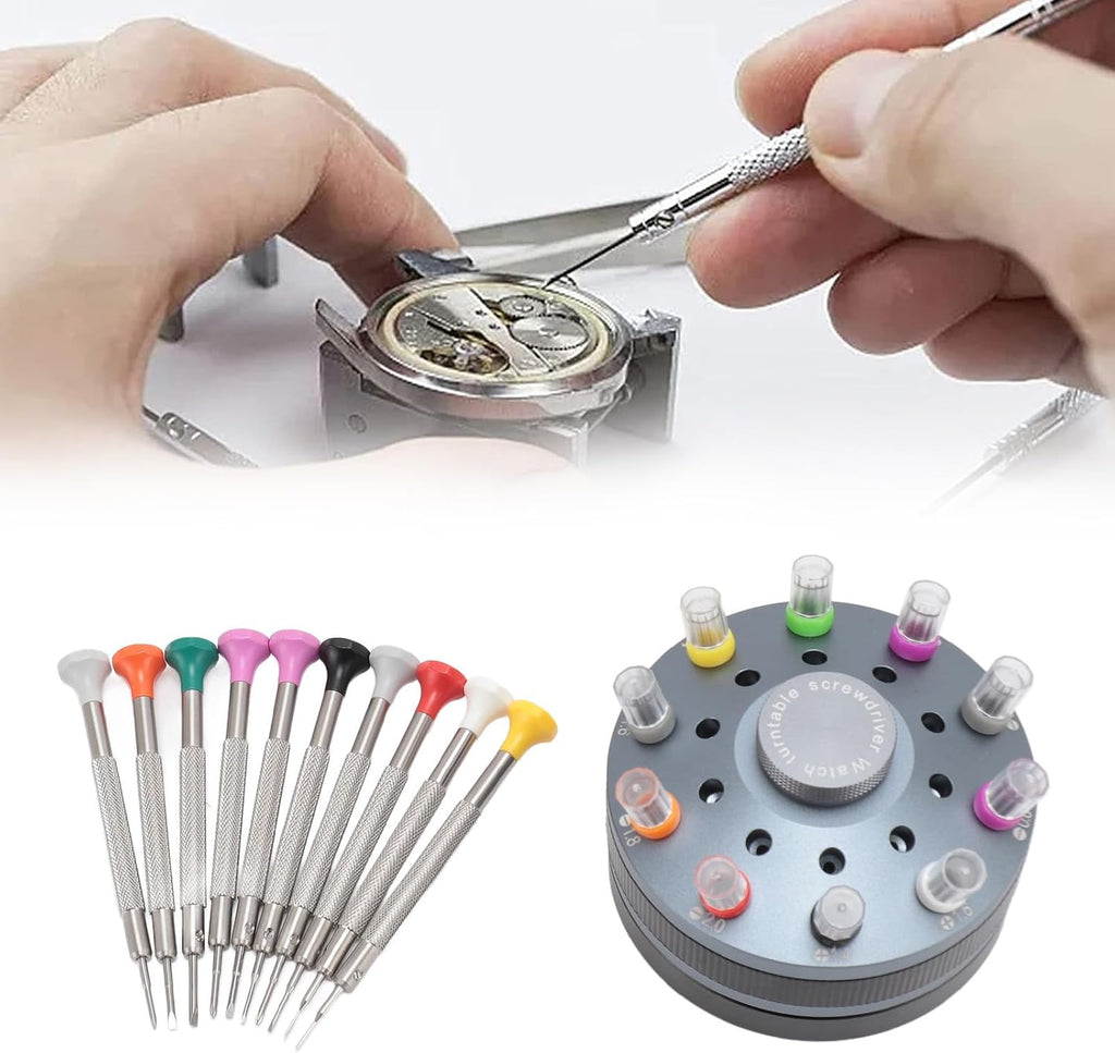 10pcs Watchmaker Screwdriver Set with 20 Extra Replace Heads, Precision Screwdriver Kit for Jewelers, Different Sizes Flat and Cross Heads for Watch Repair, Eyeglasses, Jewelry Mak (Grey)