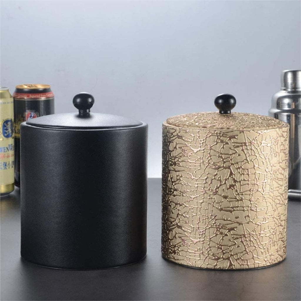 Drink Bucket Bar Supplies Leather Bronzing Ice Bucket Stainless Steel Inner Tank Bucket with Lid and Filter Ice Bucket for Parties(Gold)