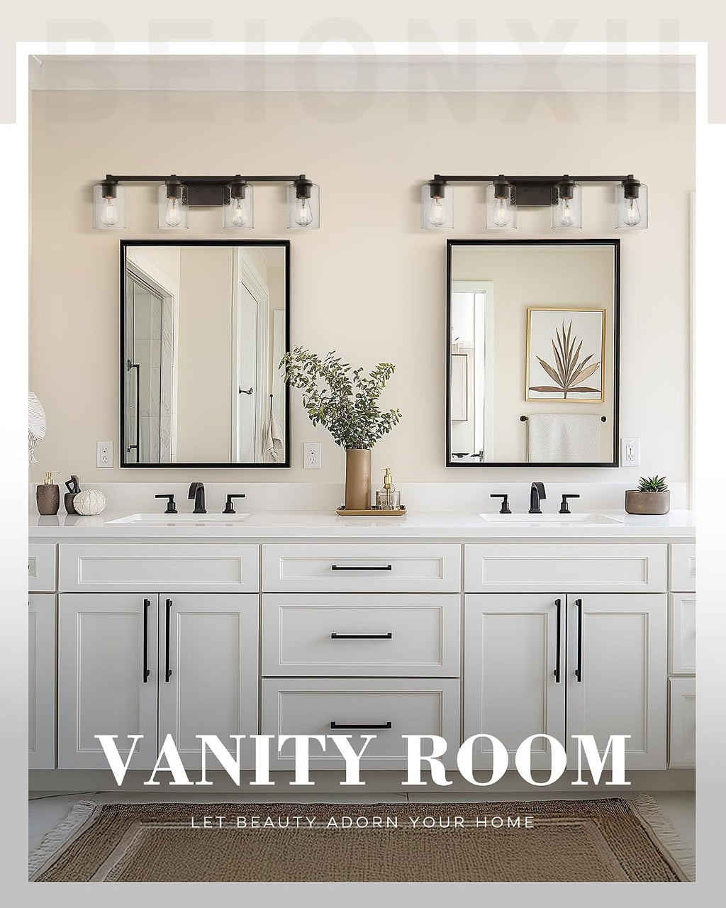 Beionxii Bathroom Vanity Lights, 4-Light Vintage Wall Sconce Light Fixtures, Oil Rubbed Bronze Finish with Clear Seeded Glass - MB9002 Series