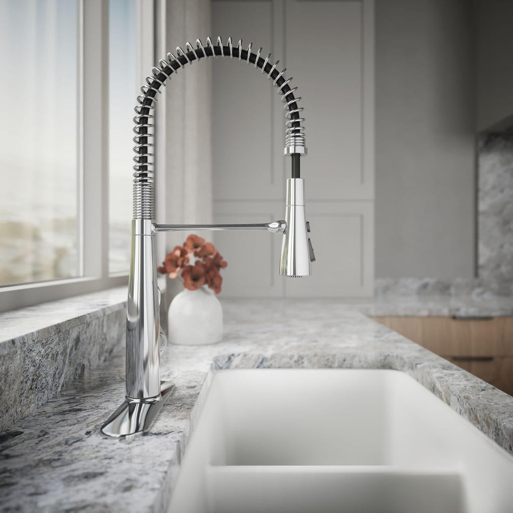 KOHLER 22033-CP Simplice Semi Professional Kitchen Sink Faucet, Pre-Rinse Kitchen & Commercial Faucet, Three Function Sprayhead, Polished Chrome