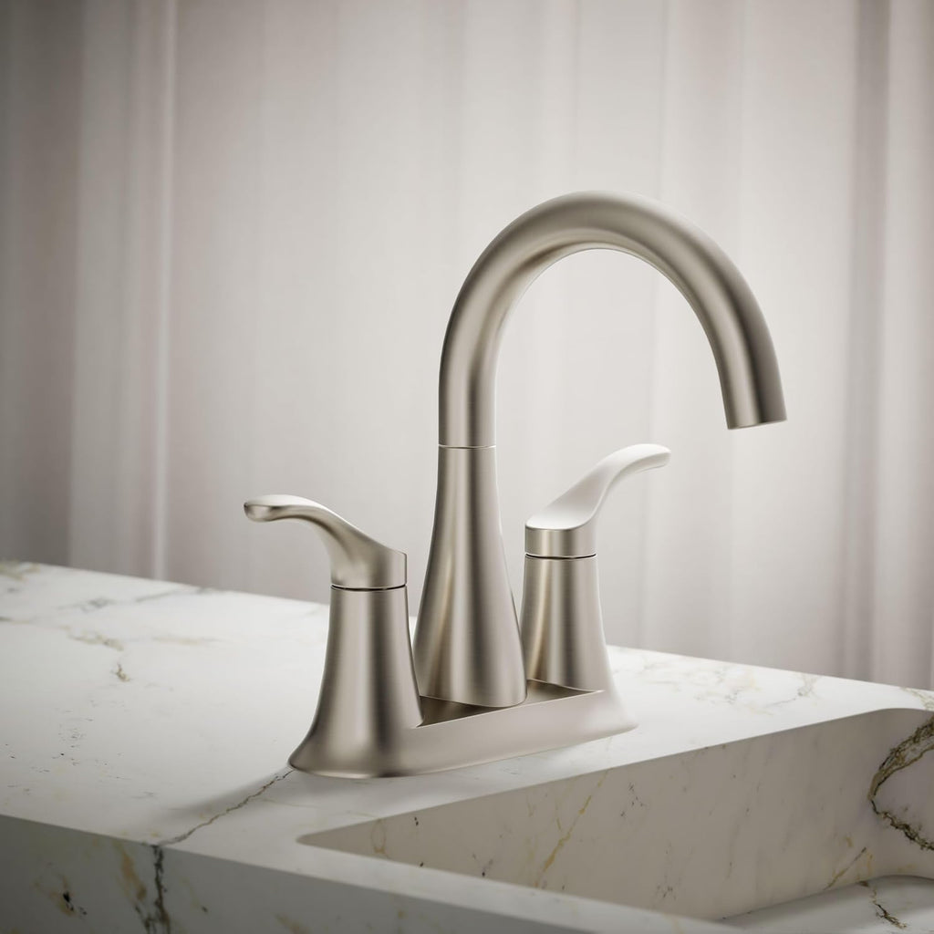 KOHLER K-27388-4-BN Simplice® Centerset Bathroom Sink Faucet, Bathroom Faucet 3-Hole Installation with Two Lever Handles and Clicker Drain, 1.2 GPM, Vibrant Brushed Nickel