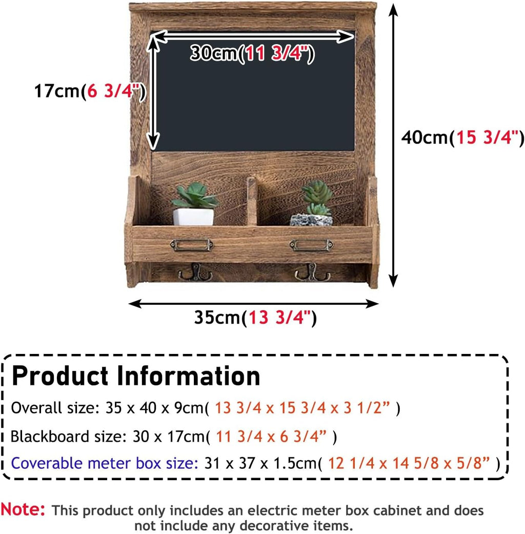 Electrical Panel Cover Vintage Electrical Panel Cover Bulletin Board, Wood Distribution Cover with Chalkboard, Breaker Box Cover with Hook & Storage Compartment(Small)