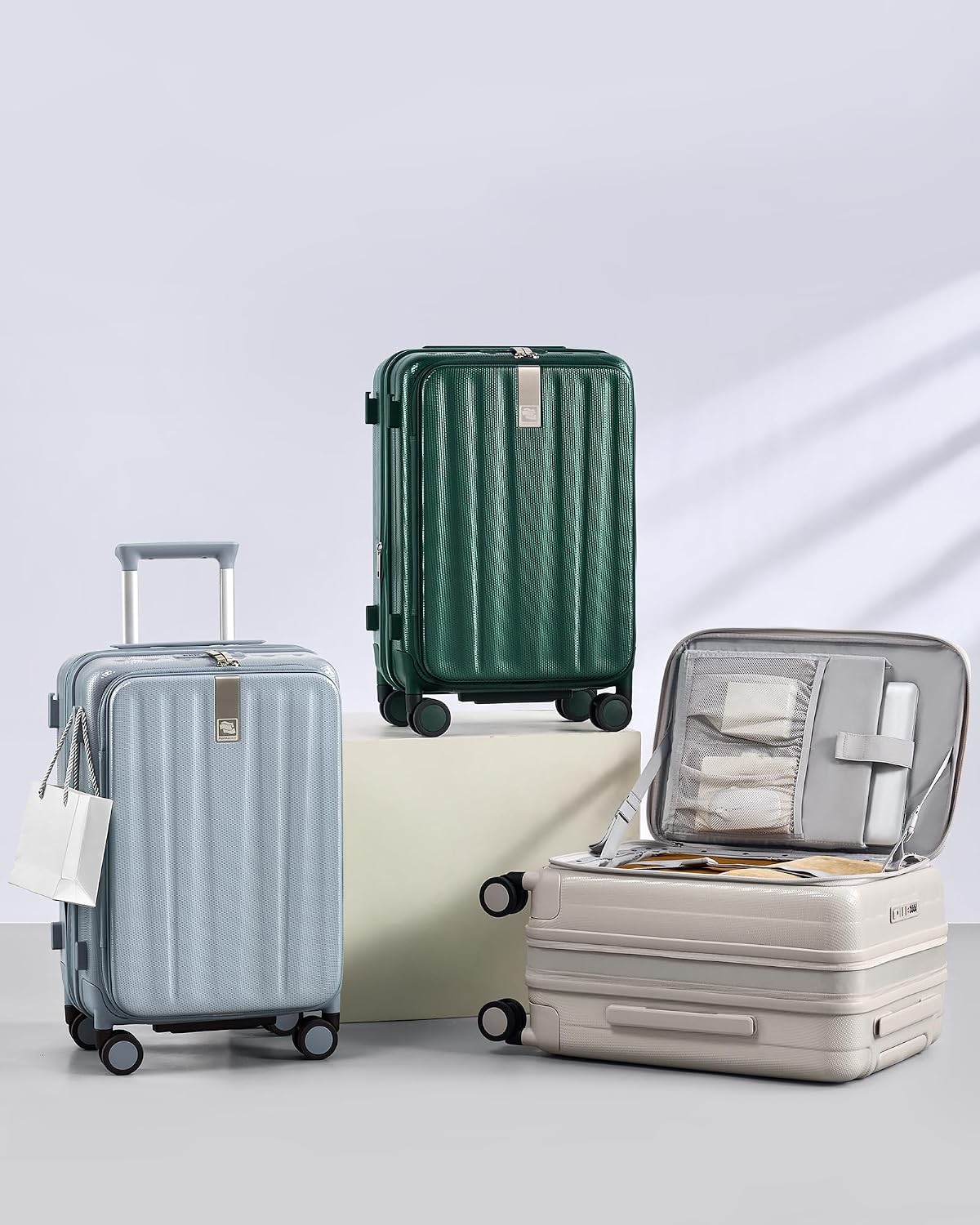 Hanke 24 Inch Expandable Luggage Top Opening Checked Bag Luggage Hard Shell Suitcases with Wheels Lightweight Travel Luggage Medium Suitcase with Lock for Woman Men-Blackish Green