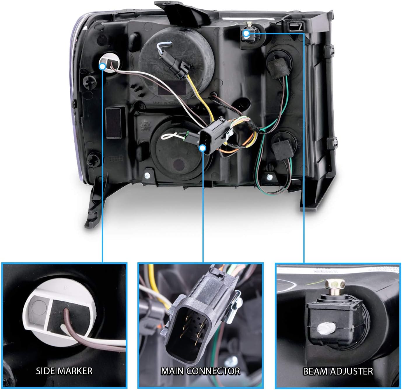 AmeriLite for 2007-2014 GMC Sierra 1500 2500 3500 Dual Xtreme LED Halo Rings Projector Black Replacement Headlight Assembly Set - Driver and Passenger Side