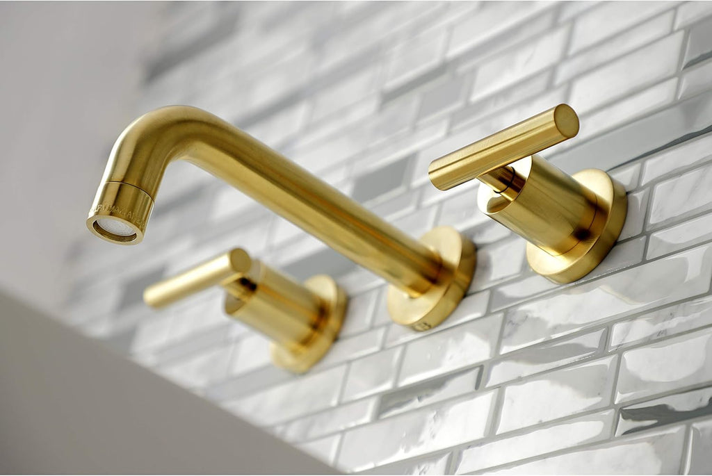 Kingston Brass KS8127CML Manhattan 2-Handle 8 in. Wall Mount Bathroom Faucet, Brushed Brass