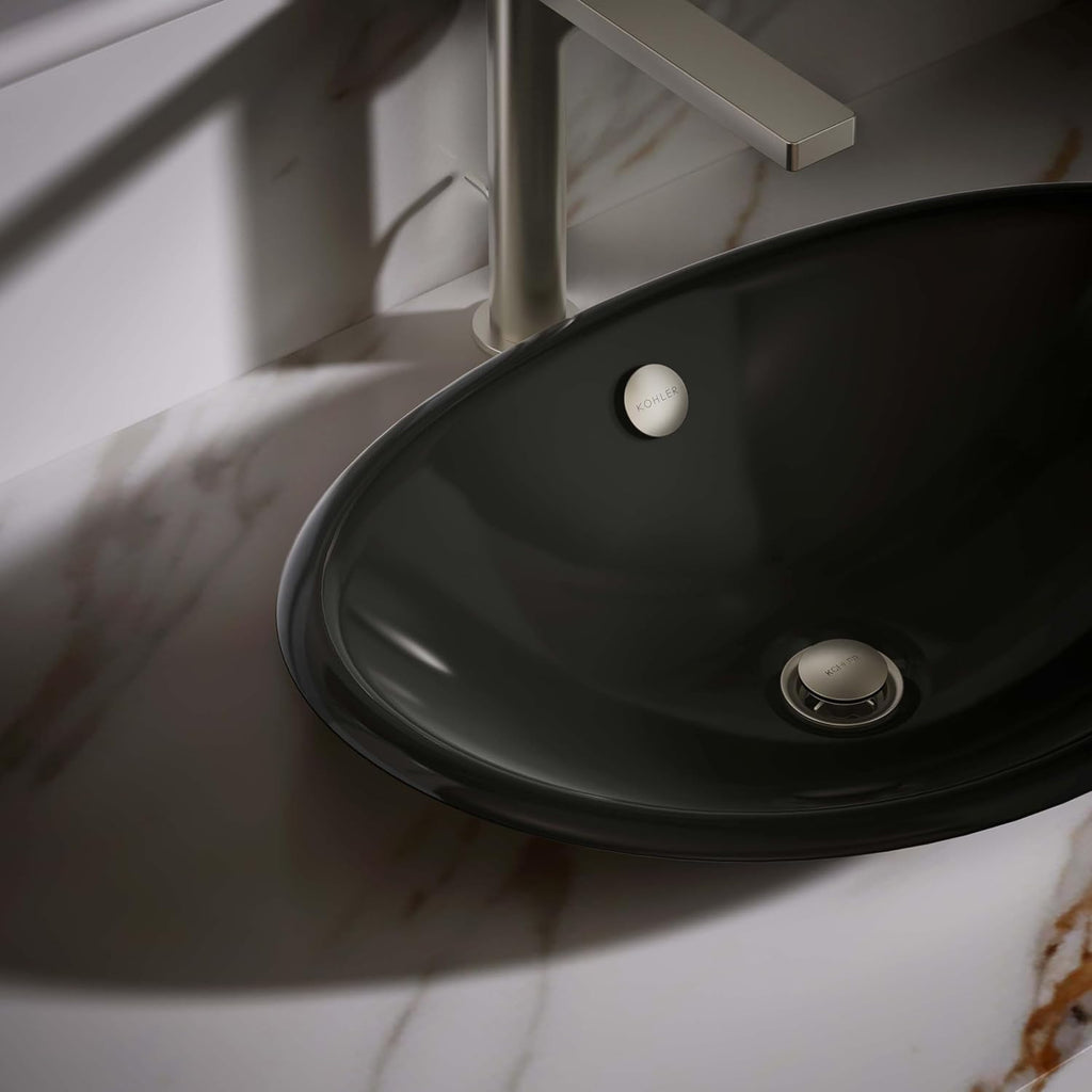 KOHLER K-5403-P5-7 Iron Plains Wading Pool Oval Bathroom Sink with Iron Black Painted Underside, Black Black