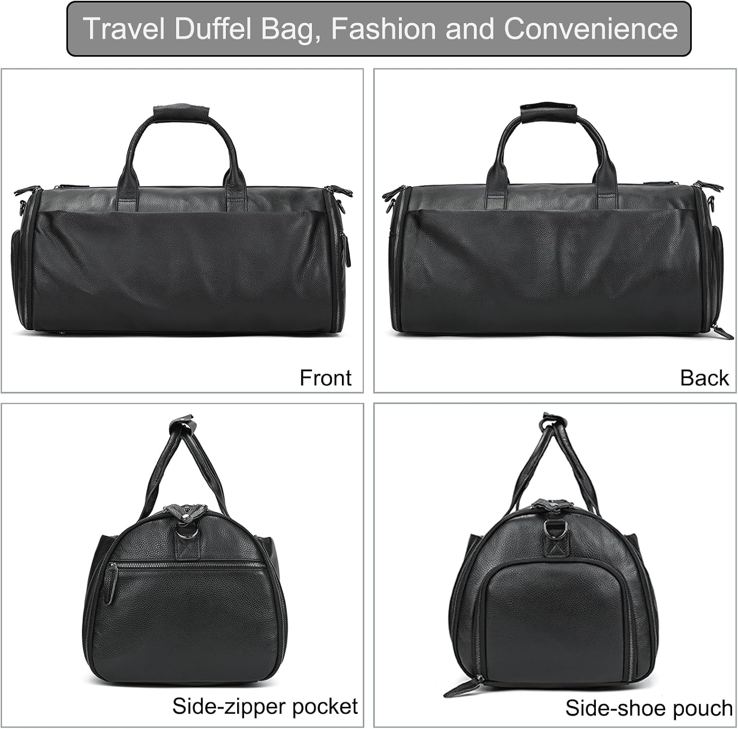 LUUFAN Genuine Leather Garment Bag Large Capacity Travel Bag Business Suit Carrier Bag with Shoe Compartment, Men Women Duffel Bags for Overnight Gym Sports Weekend, Black