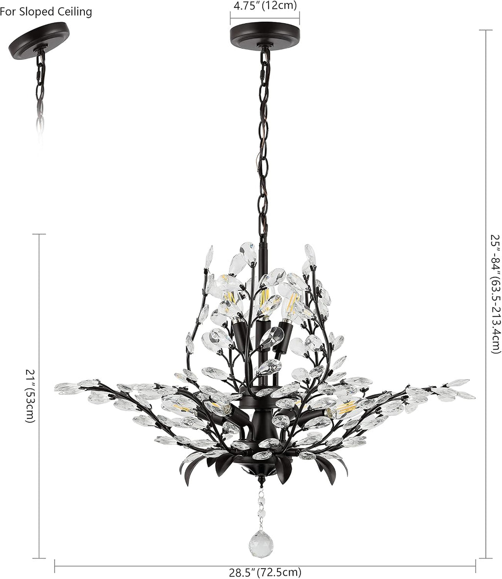 JONATHAN Y 28.5' Oil Rubbed Bronze/Clear 7-Light Bohemian Pendant Light, Vintage LED Branch Ceiling Fixture for Kitchen Island Bedroom Bathroom, Clear Acrylic Crystals (JYL9549A)