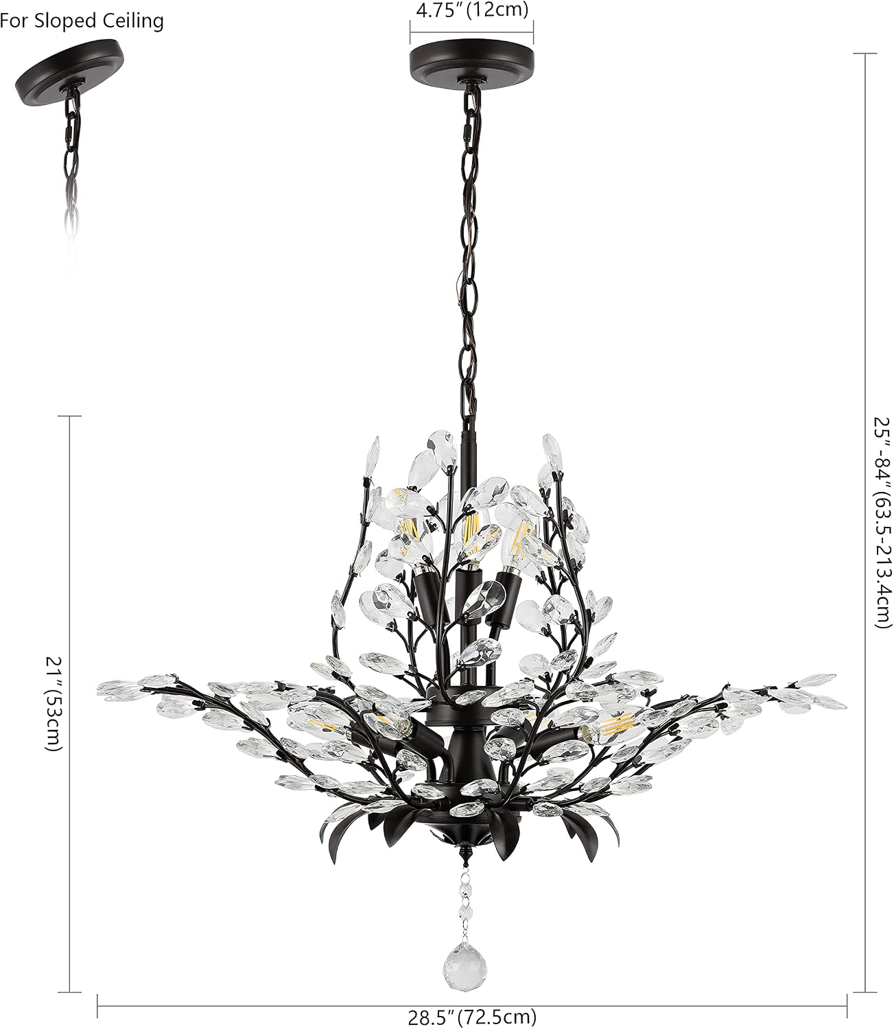 JONATHAN Y 28.5' Oil Rubbed Bronze/Clear 7-Light Bohemian Pendant Light, Vintage LED Branch Ceiling Fixture for Kitchen Island Bedroom Bathroom, Clear Acrylic Crystals (JYL9549A)