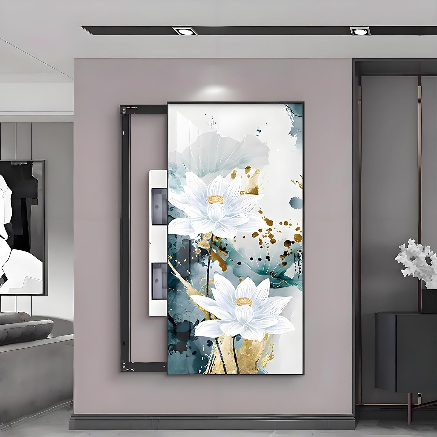 JHDXL Electric Meter Box Decorative Painting, Fuse Box Cover Cabinet, Crystal Porcelain Painting, Abstract Art Graphic Design, for Home Room Wall Decoration(Black6,100 * 50cm/39.4 * 19.7in)