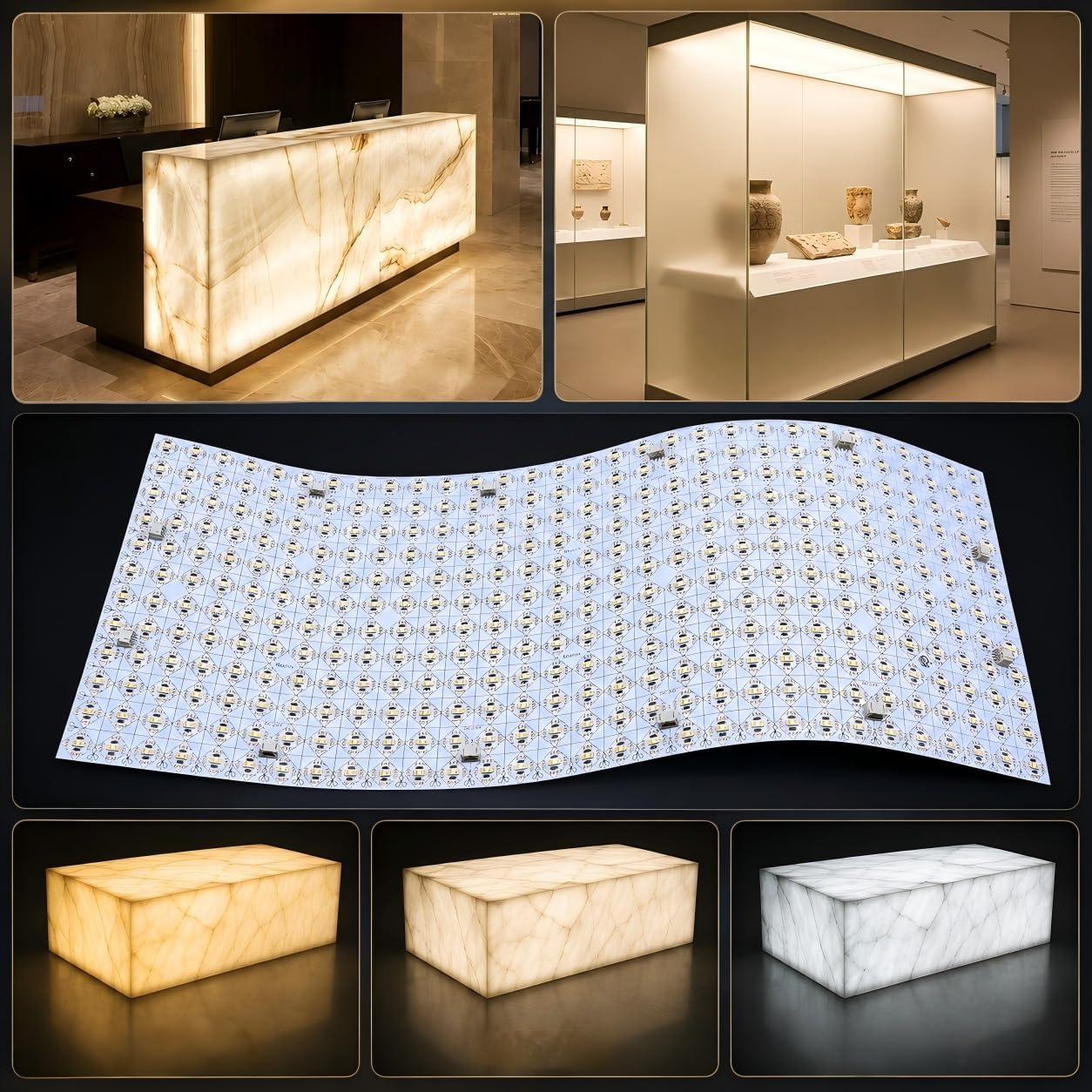 LED Backlight Sheet 10 Pack 24V 36W 3000K,Dimmable Flexible LED Panel Sheet Backlit Translucent Stone/Marble/Onyx/Quartz Countertops Walls