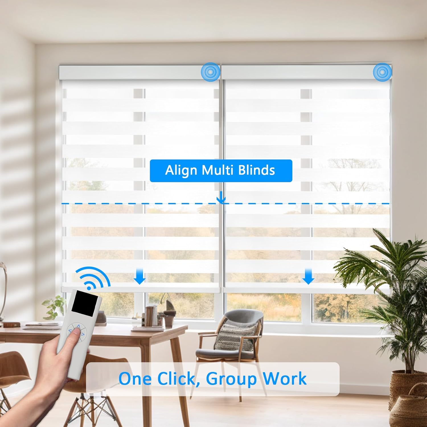 Motorized Zebra Blinds Custom Size Smart Dual Layer Shades for Windows with Remote | Assembled in USA | Electric Day and Night Privacy Light Filtering Rechargeable Quiet Motor Window Shades