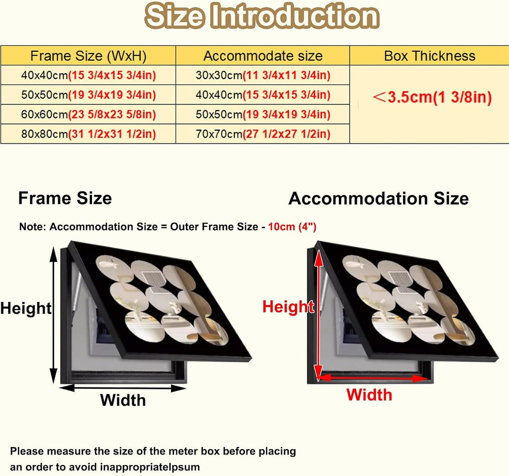 Plastic Breaker Box Cover Mirror, Art Electrical Panel Cover for Decorative Wall, Home Fuse Box Circuit Breaker Cover for Hide Indoor Meter Box(Black,50x50cm(19 3/4x19 3/4'))