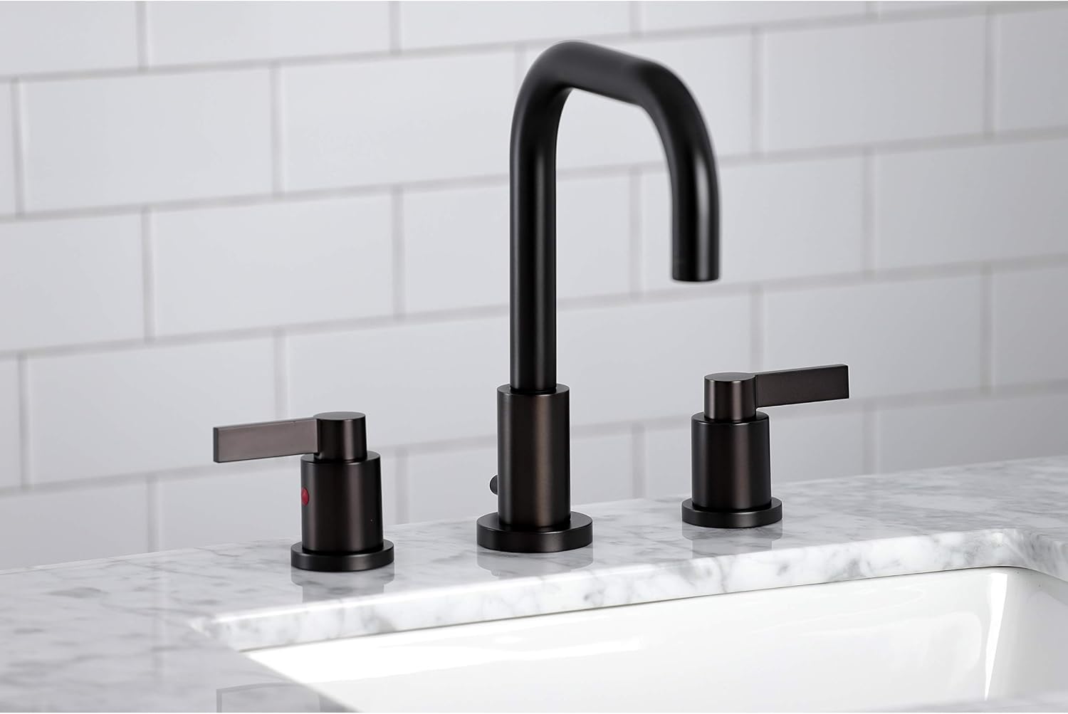 Kingston Brass FSC8935NDL NuvoFusion Widespread Bathroom Faucet with Pop-Up Drain, Oil Rubbed Bronze