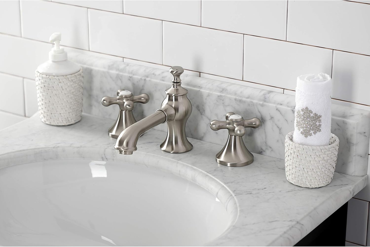 Kingston Brass KC7068AX Vintage 8 in. Widespread Bathroom Faucet, Brushed Nickel