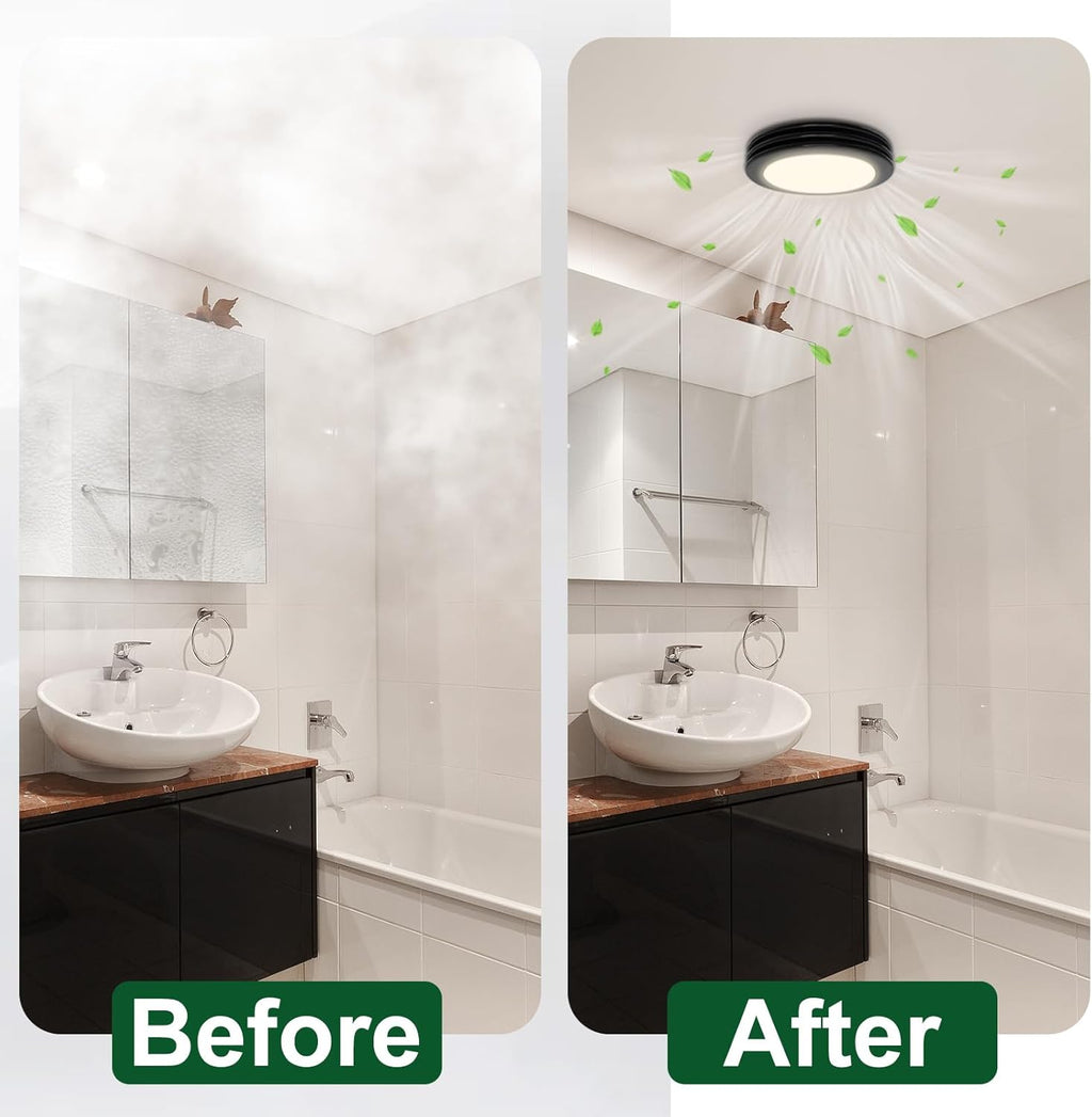 Akicon Bathroom Exhaust Fan with Light, 80 CFM 2 Sones Round Bathroom Fans Light Combo, Dimmable 3CCT LED Shower Lights Vent Fan with Acrylic Cover for Medium Room(Matte Black)