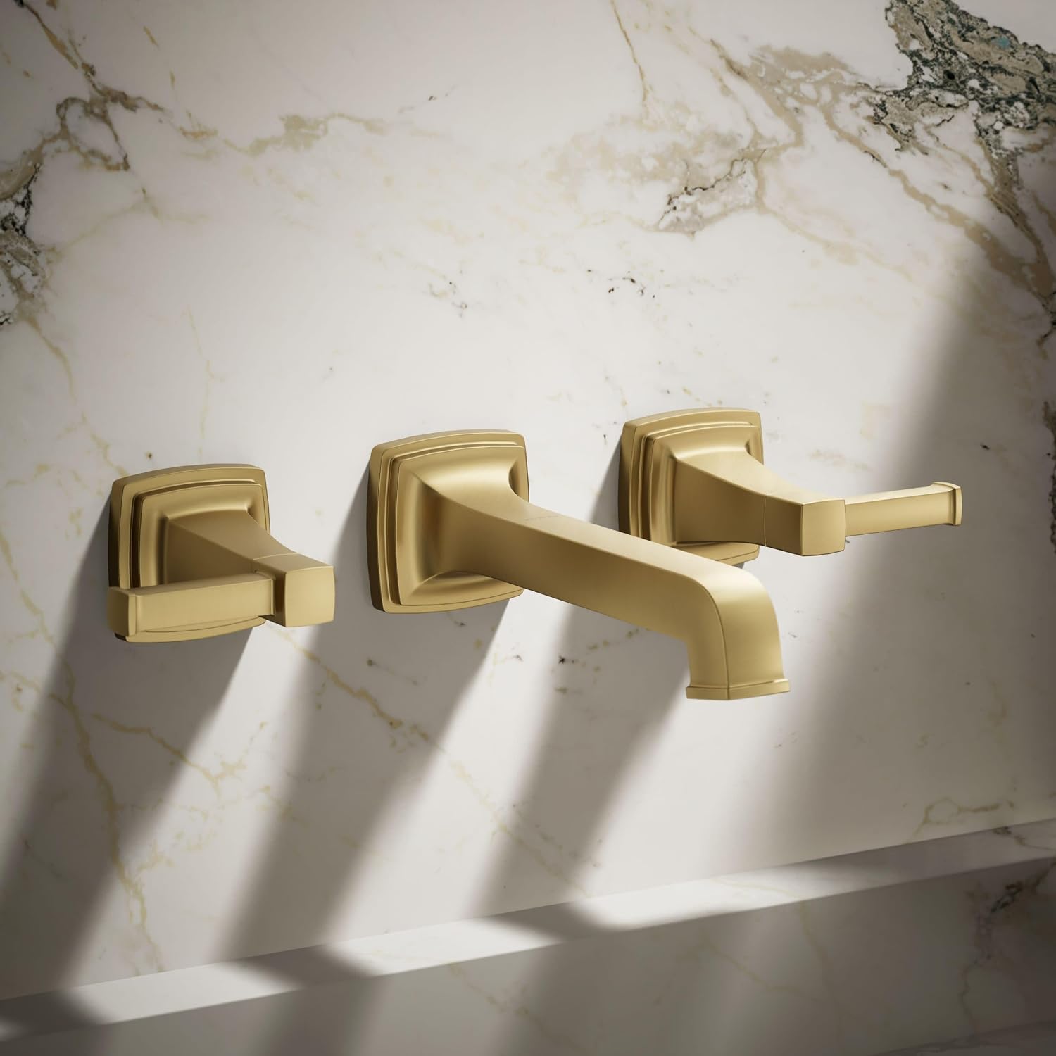 Kohler T26432-4-2MB RIFF® Widespread wall-mount bathroom sink faucet trim, Vibrant Brushed Moderne Brass
