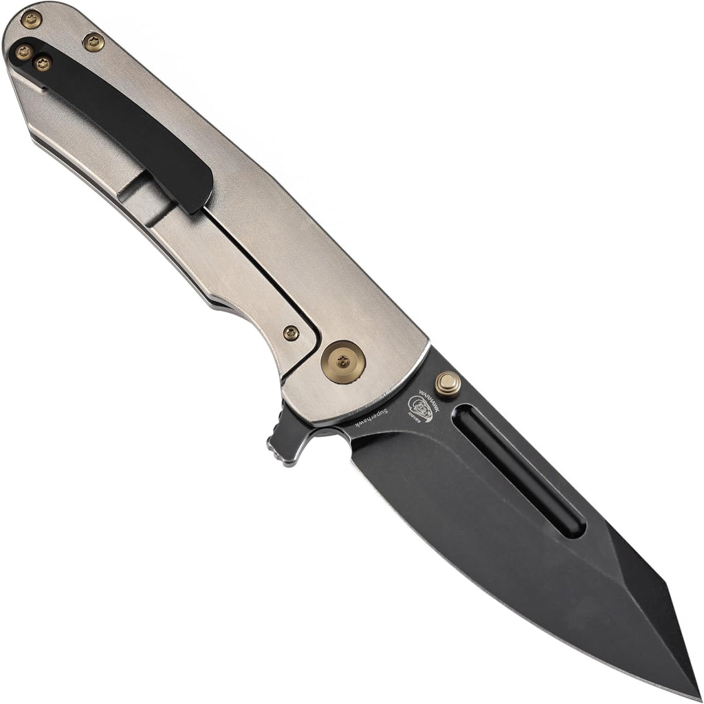 KANSEPT Superhawk Pocket Knives, 3.89''Blackwash CPM S35VN Steel Sharp Blade, Titanium with Orange Peel Finish Handle, Thumb Stud for Edc and Outdoor, 9.03'' Camping Folding Hiking Knive K1084A2