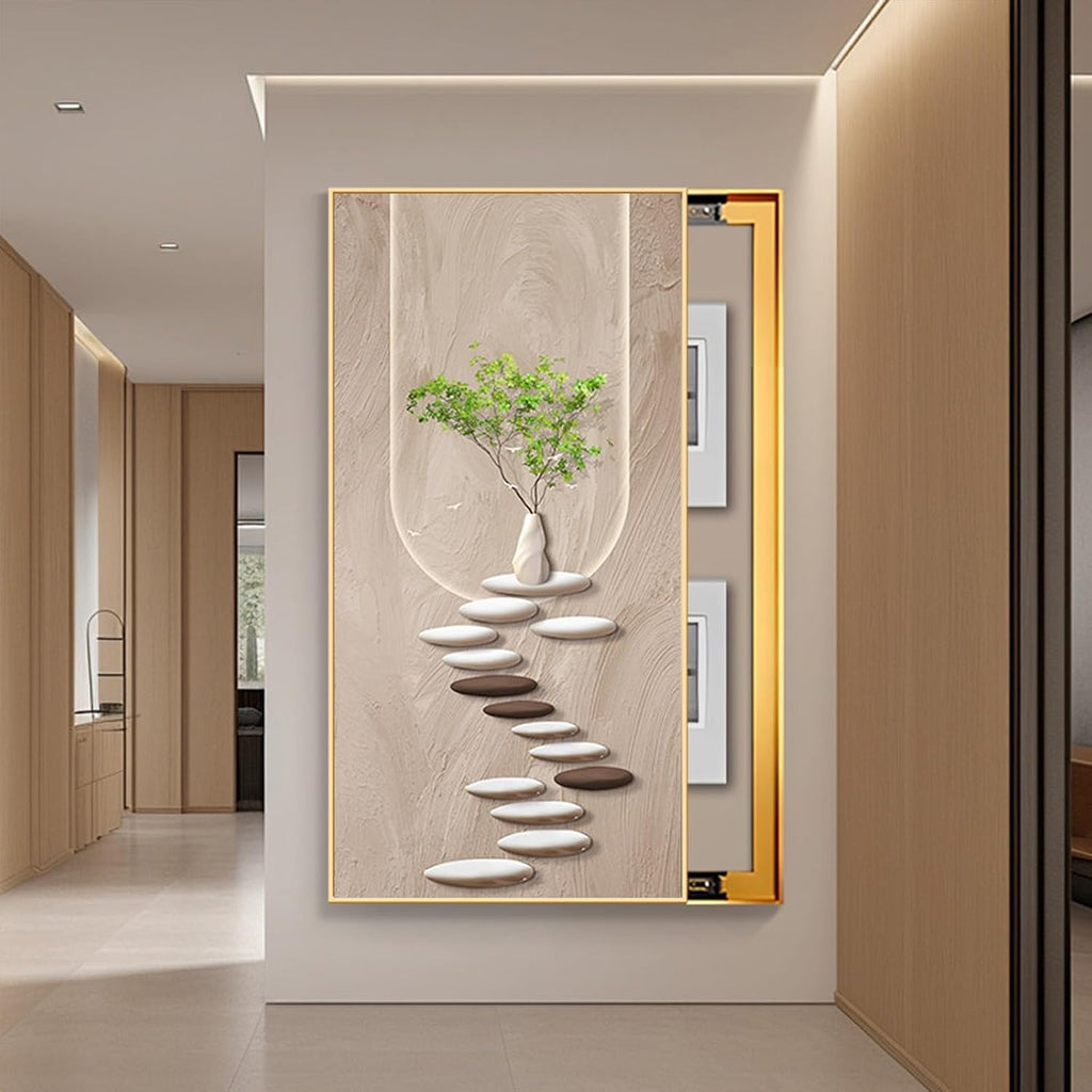 JHDXL Breaker Box Cover, Decorative Fuse Box Cover Cabinet, Poster Decorative Mural, Gold Frame Design, Various Styles Available(Gold3,70 * 140cm/27.6 * 55.1in)