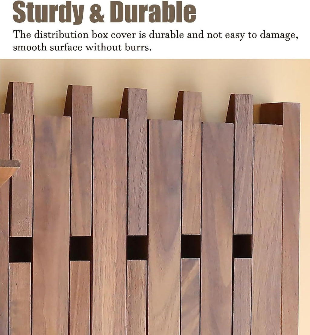 Fuse Box Cover Cabinet Hide Breaker Box/Distribution Cover, Wood Piano Key Electrical Panel Cover, Home Breaker Box Cover with Hook, for Hanging Clothes/Hats/Bags, Natural, 6 Hooks